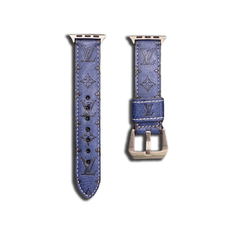 Leather Monogram Apple Watch Bands Leather Blue-YH24422s-112