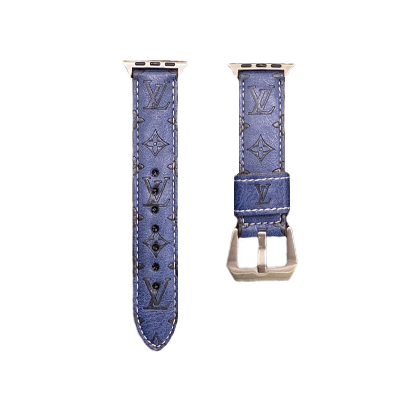 Leather Monogram Apple Watch Bands Leather Blue-YH24422s-112