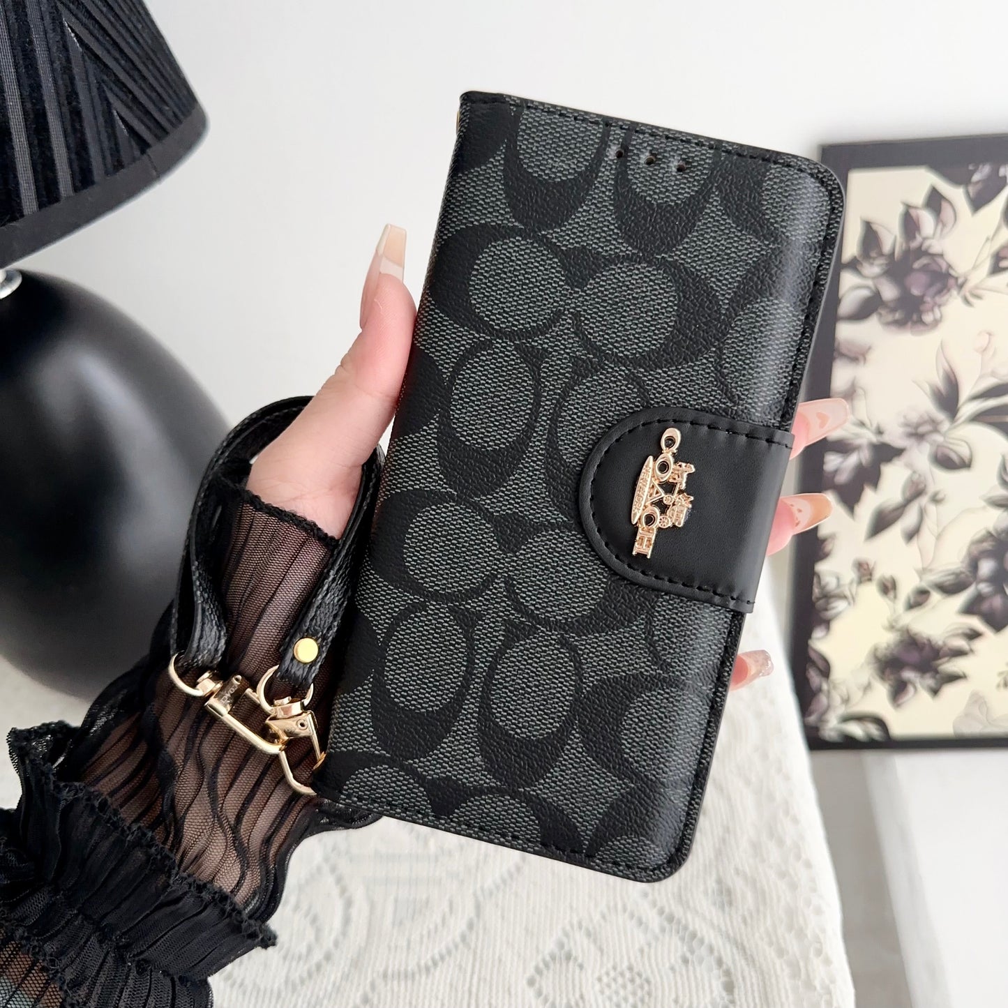 Coach iPhone Case  Leather Flip Case with Card Holder Black-PTK241622s-12