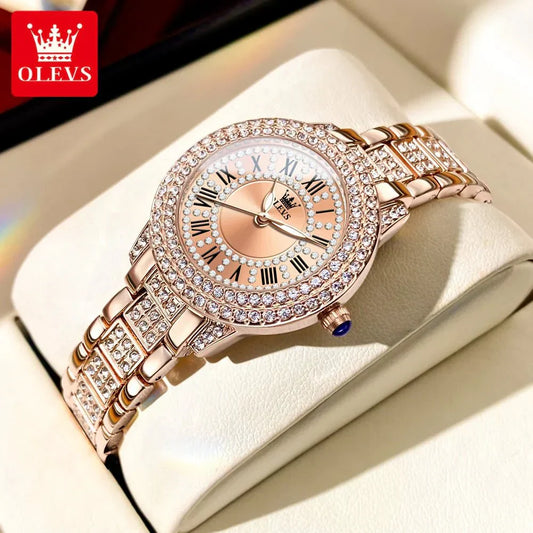 Diamond Éclat - Luxe Roman Dial Quartz Watchs-112